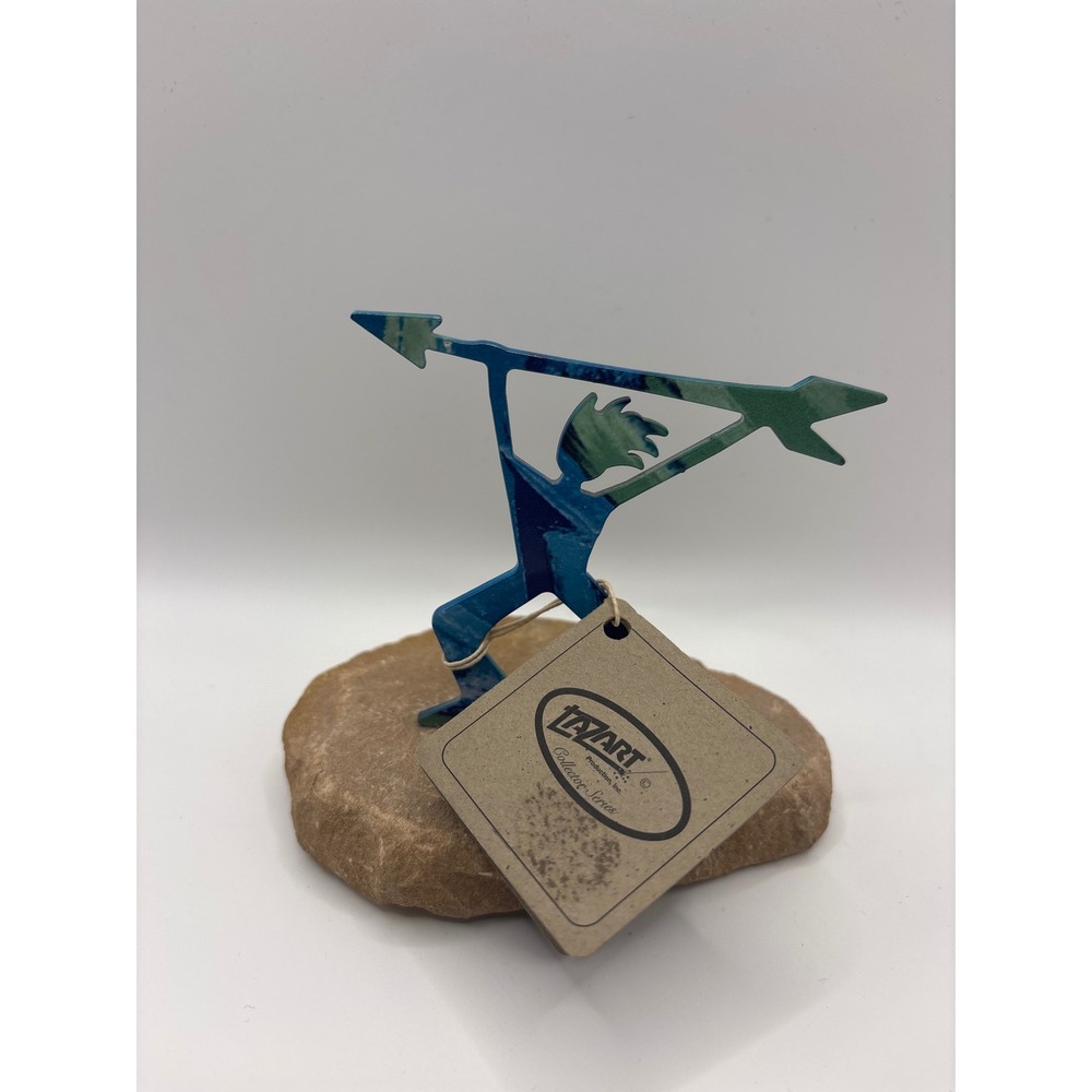 Lazart Collector Series Metal Hunter Sculpture on Sandstone Base Blue Green
